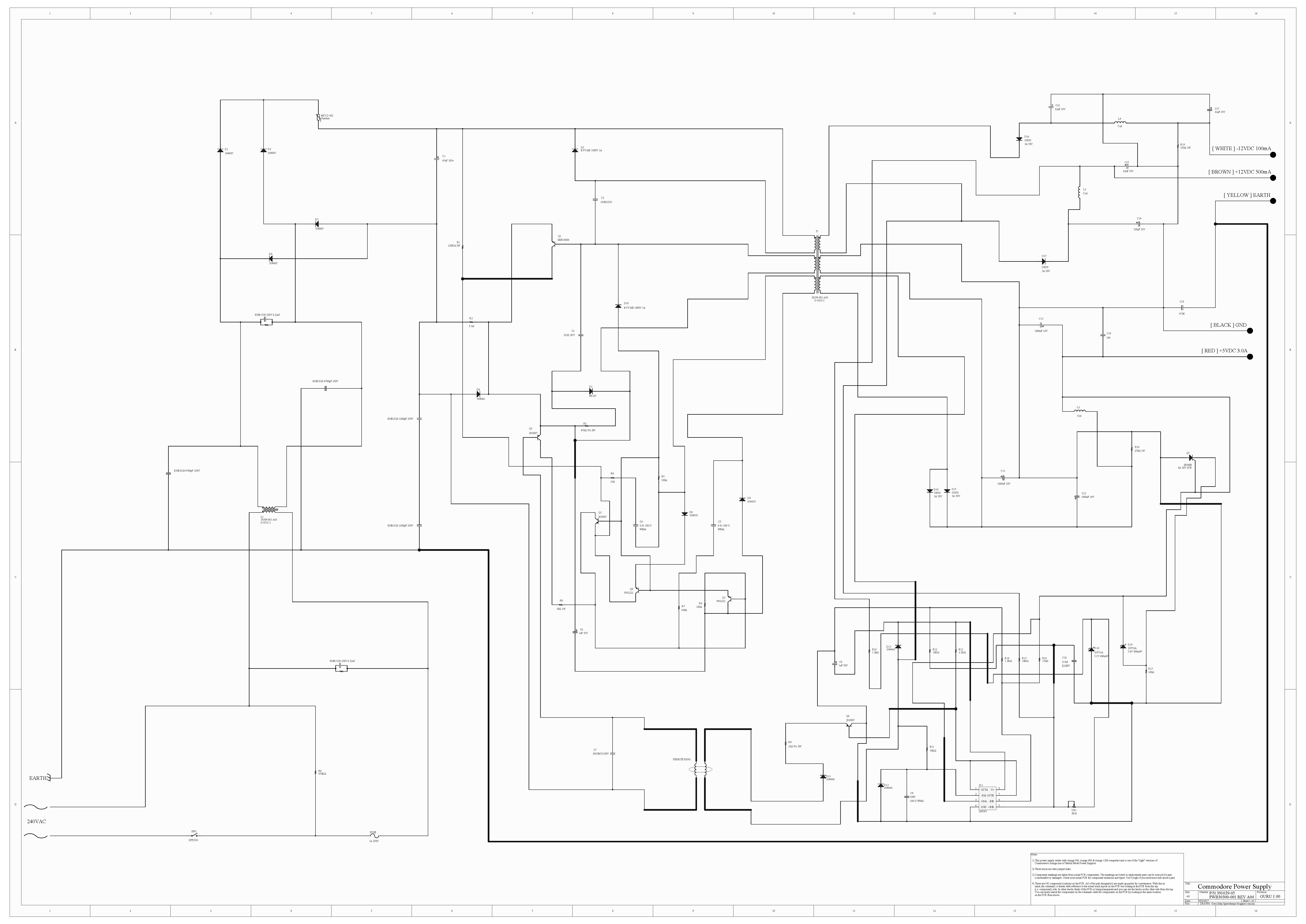 Commodore Amiga Power Supply Schematic 391029-05